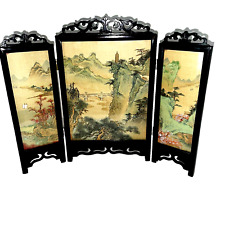Vintage Japanese 3 Panel Table Top Miniature Folding Hand Painted picture