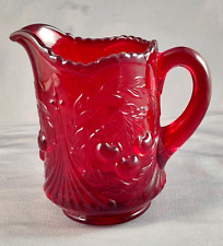 Vintage L G Wright Wreathed Cherry Ruby Red Glass Creamer Excellent Condition picture