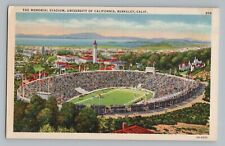 Berkeley California CA Memorial Stadium University Linen Postcard 1930-45 picture