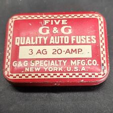 Vintage G & G Glass Auto Fuses Tin 3AG 20 Amp with Hinged Lid Empty picture