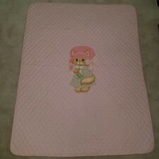 VTG Handmade Kitty Cat Blanket Pink Dress Bonnet Flowers Spring Mills Baby Quilt picture