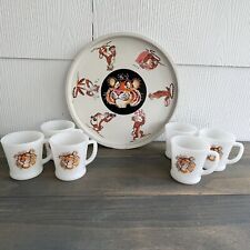 Vintage Set of FIRE KING Anchor Hocking ESSO Exxon  TIGER Milk Glass MUGS & Tray picture