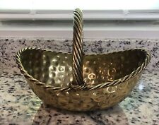 Large Brass Fruit Vegetable Basket bowl Dimples vintage hammered handle picture