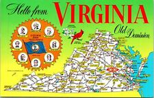 Hello from Virginia State Map Old Dominion Postcard Unused (31179) picture