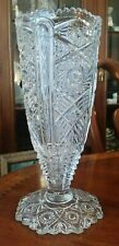 EAPG Glass Vase Sawtooth Pinwheels Hobstars Art Deco 10.25