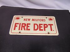 Vintage New Milford, CT Fire Department License Plate full size red lettering picture