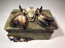 Southwestern Style Resin Trinket Jewelry Storage Box Buffalo Head Artisan VTG picture