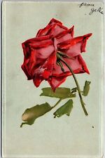 1915 Flower Red Rose Single Stem Greetings Wishes Card Posted Postcard picture