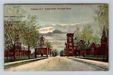 Fredonia NY-New York, Temple Street Moonlight Scene, Vintage c1910 Postcard picture