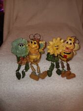 Lot Of 2 Anthropomorphic Whimsical Smiling Shelf Sitters - Bee/Flower &... picture
