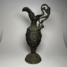 Antique Romantic Cherub Cupid Cast Metal Spelter Garden Decor Urn Candlehold 12” picture