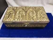 Vtg Solid Brass Casket Box Medieval Gothic Reliquary Jewelry Trinket cls1039 picture