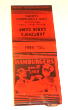 Vintage Jantzen's Cabin Camp Hamburgers Matchbook Cvr White Bear Lake, Minnesota picture