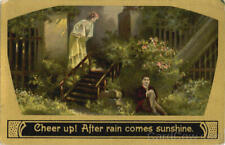 Romance 1910 Cheer up After rain comes sunshine Antique Postcard 1c stamp picture