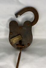 Antique cast iron padlock lock brass keyhole original skeleton keys working 1860 picture