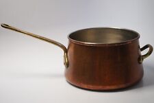 VTG Large Sauce Pan Pot Copper w/ Brass Handle Unmarked Decor Aged Rustic picture