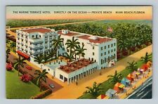 Miami Beach FL Marine Terrace Hotel Pool Dining Cabanas Linen Florida Postcard   picture