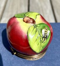 Limoges Red Apple With Bee Trinket Box France Hand Painted picture