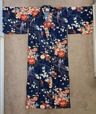 Japanese Kimono Cotton Robe Blue Floral Multi Color Made In Japan   picture