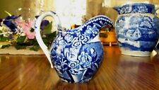 RARE 1850s Bird Flower Creamer Pitcher Blue Historical Staffordshire Stone China picture