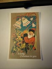 Postcard Vtg Reproduction Christmas Holiday Jolly Santa Bells Mistletoe picture