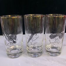3 Vintage Game Bird Glasses Federal Glass Wild Game Sportsman 196 Gold Rim picture