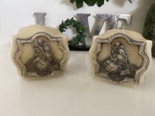 2 Hand Carved Vintage Decorative Last Supper Religion Scene Nativity Candles 3