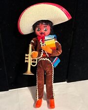 Vintage Mexican Mexico Mariachi Doll Velvet Trumpet Musician Bendy Poseable Pose picture