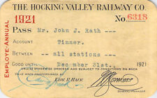 HOCKING VALLEY EMP TINNER 1921 RAILWAY RR RY RWY RAILROAD PASS picture