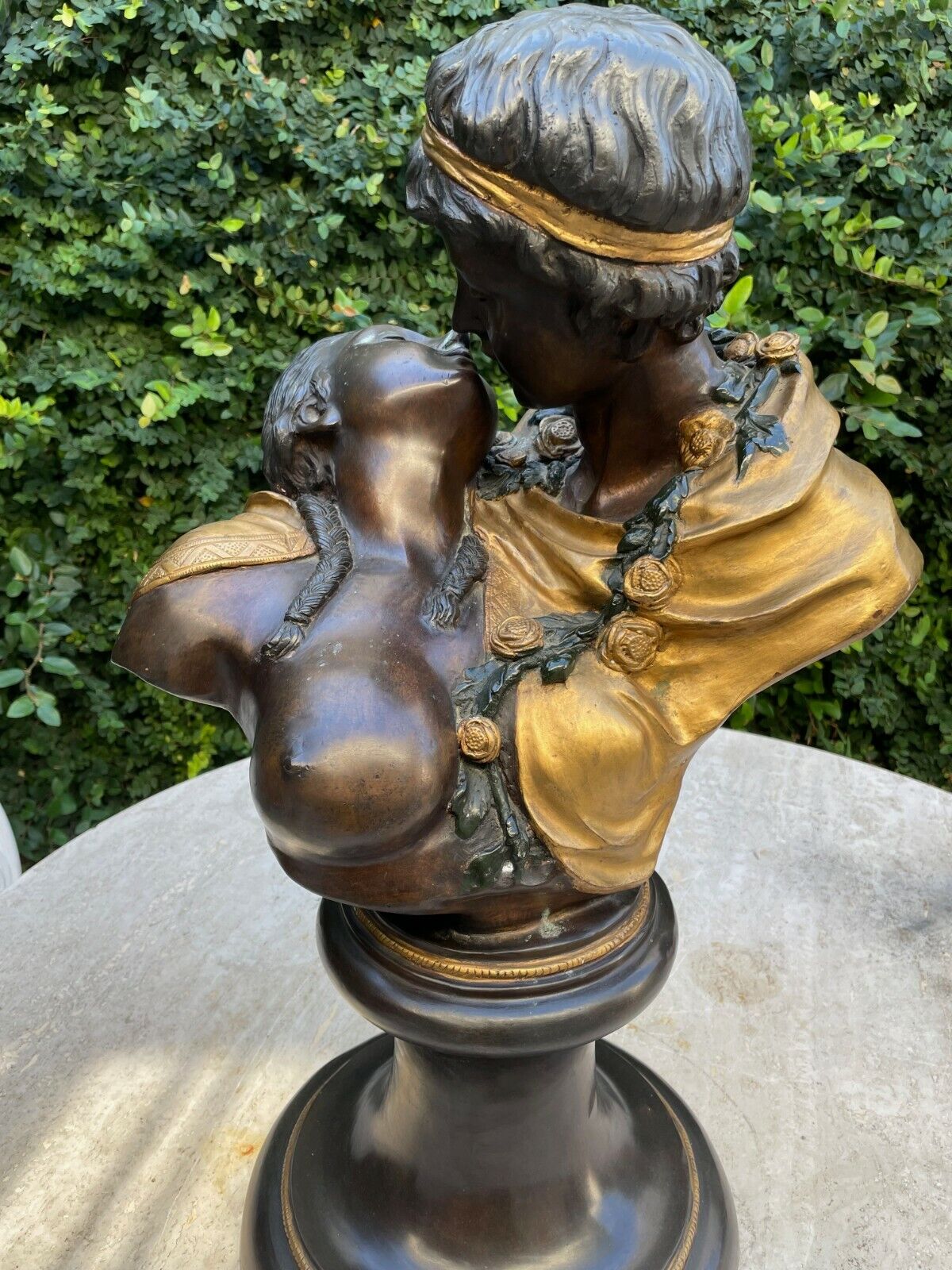 FINE BRONZE KISSERS  AFTER HOUDON SIGNED TALL GILD & BROWN PATINA ,HEIGHT=27