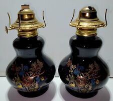 Vintage Kaadan LTD Black Glass Oriental Design 1980 Oil Lamp SET GREAT CONDITION picture
