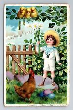 Easter Greetings, Child With Flowers, Chicks, Embossed, Vintage c1907 Postcard picture