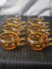 Vintage Amber Indiana Glass Kings Crown Thumb Print Punch Glass Cups MCM picture