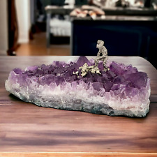 Pewter Gold Miner On Amethyst Cluster Digging Pyrite Stone Prospector picture