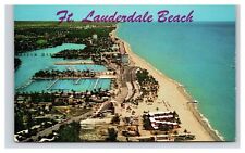 Postcard 1980 FL Beach People Ocean Hotels Aerial View Ft Lauderdale Florida picture