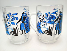 Luminarc Glass Coffee Mugs Colonial Courting Couple Blue Black Set of 2 France picture