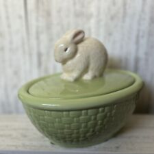 Vintage Hallmark Ceramic Basket Weave Bunny Candy Dish/Trinket holder picture