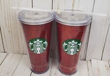 Starbucks 2018 Holiday Glitter Red Cold Cup Tumblers 16oz Straw Lot of 2 NEW picture