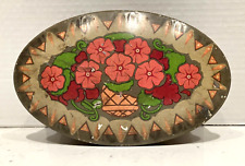 VTG. ART DECO TIN CANDY BOX DROSTE HAARLEM HOLLAND OVAL FLORAL LITHO. picture