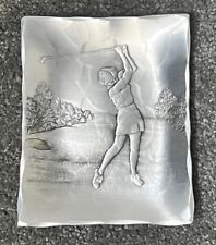 Vintage 80s WENDELL AUGUST FORGE Aluminum Rectangle Dish Plate GOLF LADY GOLFER picture