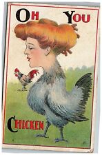 1911 Oh Postcard You Chicken Antique Caricature Anthropomorphic Woman picture