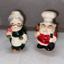 VTG MCM Chef Santa Mrs Claus Cooking Kitchen Christmas Salt Pepper Shakers picture