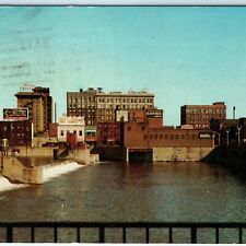 1970 Waterloo IA Dam Downtown Skyline Chrome Photo Postcard 4th St Paramount A46 picture