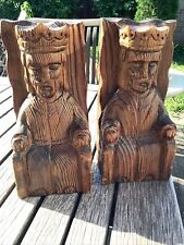 Vintage Hand Carved Wood King Bookends Mid evil Country House  picture
