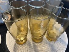 Vintage Continental Can Co Amber Gold Swirl Glass Flat Tumblers Set Of 6 13 Oz. picture