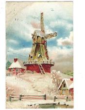 c.1908 Beautiful Windmill In Snow Painting Unknown Artist Postcard POSTED picture