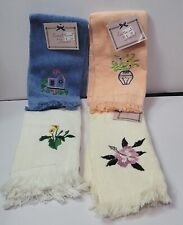 Lot of 4 Vintage 1993 Guest Towel Linen New Embroidered Fringe Floral Design picture