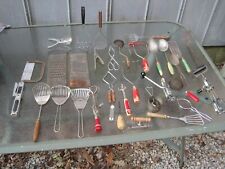Huge Lot Of Vintage Kitchen Utensils, Red Handles, Farmhouse Tools & Gadgets picture