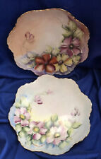 2 HandPainted Bavaria Porcelain Plates Artist Signed Scalloped Edge Floral Pttrn picture