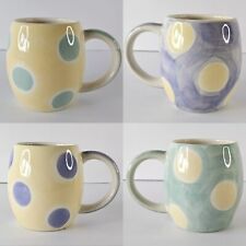 Hues N Brews Coffee Tea Ceramic Mugs, Mug Set Of 4 Polka Dot, Hand Painted RETRO picture